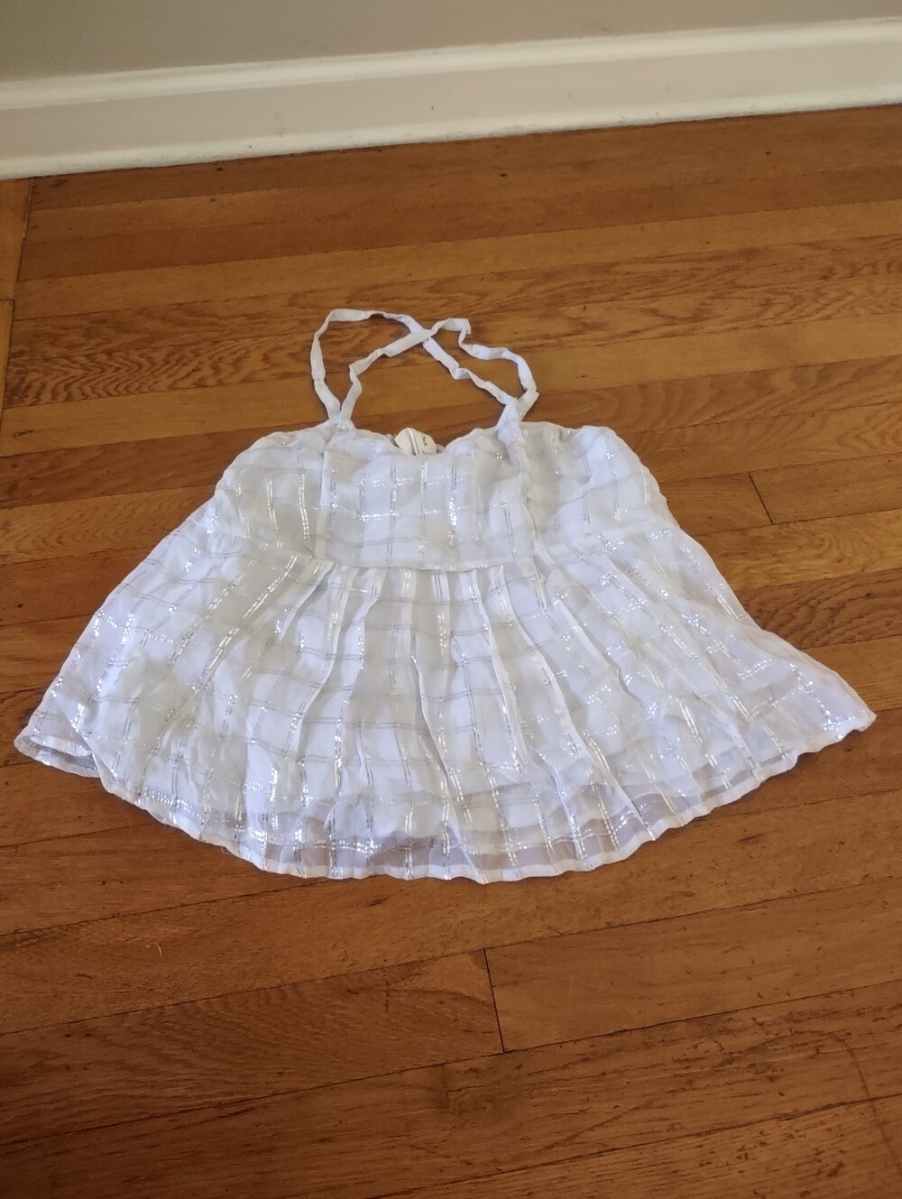 abercrombie & fitch white halter top metallic silver stripe babydoll y2k xs